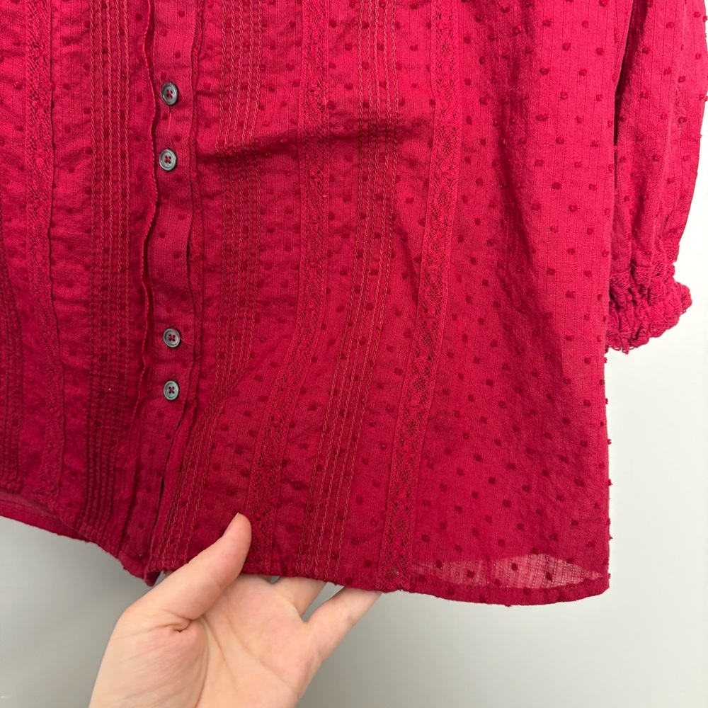 Sundance Red Button Up Collared Pintuck Shirt - image 4